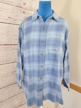 Eddie Bauer Women’s Plus Blue Plaid Button Up Shirt NWOT PL